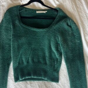 Astr Teal Fuzzy Scoop Neck Sweater